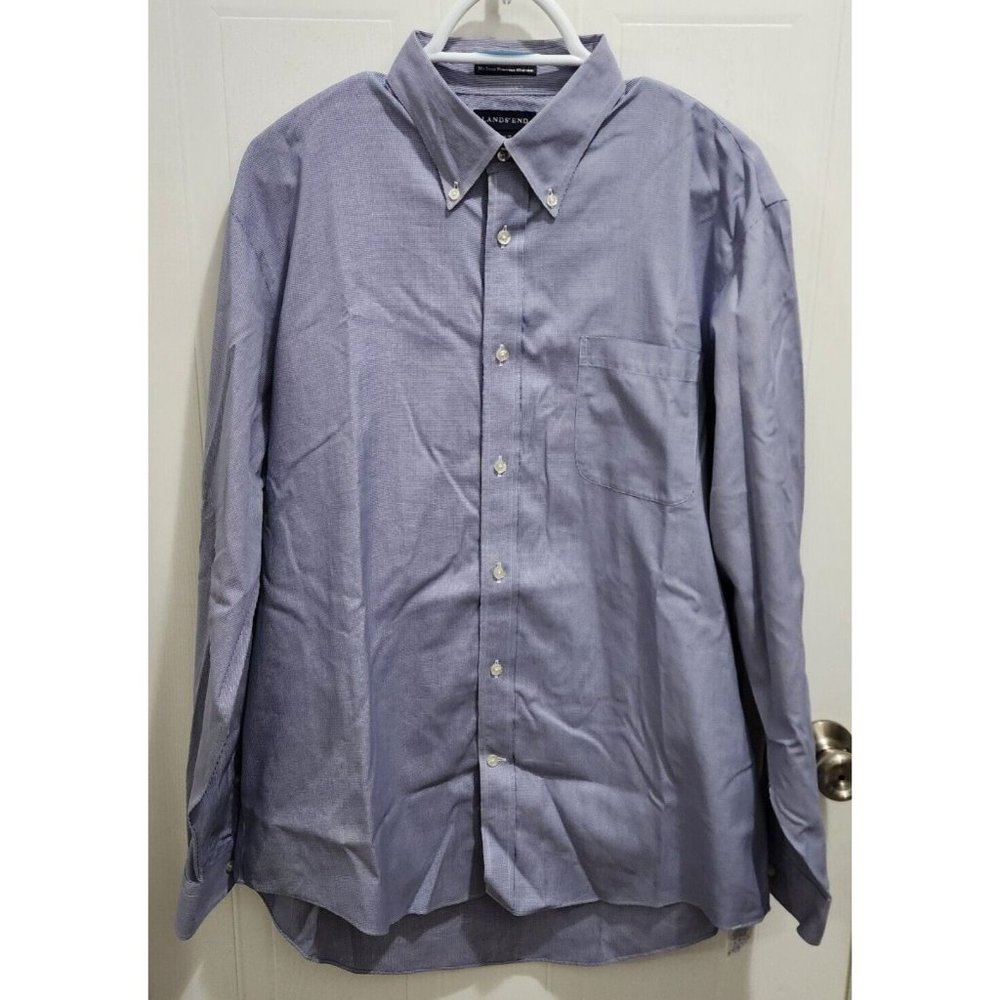 Lands End No Iron Pinpoint Oxford Blue Long Sleeve Dress Shirt Size 16.5 - 35
